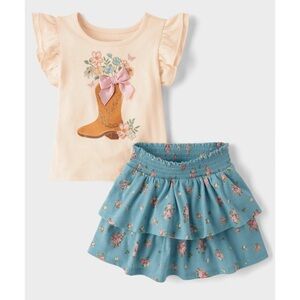 The Children’s Place Floral Boot Print Top and Ruffled Skort Set